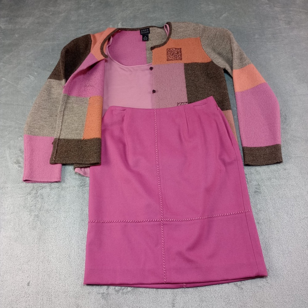 Sigrid Olsen 3 piece Outfit Set Suit Merino Wool Cardigan Sweater Skirt Tank‎